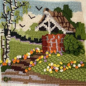 Sunset Designs Garden Wishing Well #5741 Completed Unframed 1980 Jennings VTG.